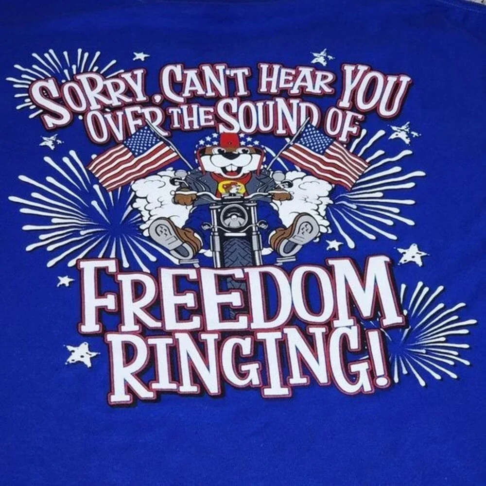 Buc-ee's Mens Patriotic Freedom Ringing Graphic T-Shirt Blue L